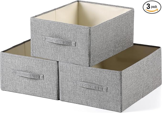Linen Folding Storage Bins, 3 Pack Large Storage Baskets, Clothing Storage Bins by Unknown