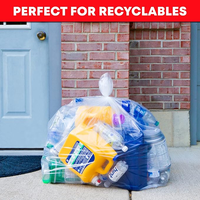 Tasker 30-33 Gallon Trash Bags Heavy Duty Clear Large Plastic Recycling Garbage - Image 4