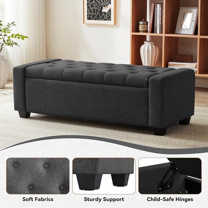 48" Ottoman with Storage, Soft Storage Ottoman Bench - Image 4