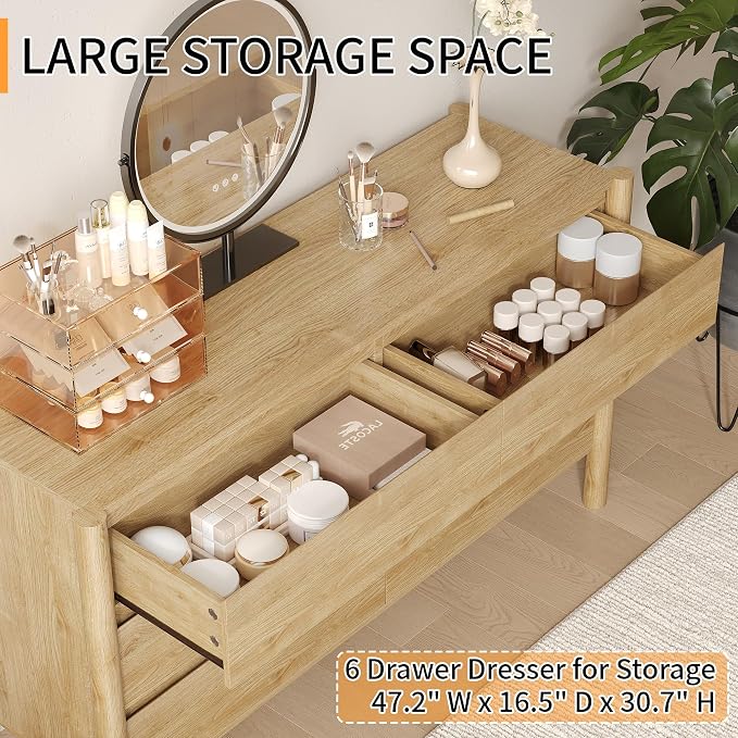 Dresser for Bedroom with 6 Drawers, Wooden TV Stand, Closet Clothes Organizer - Image 4