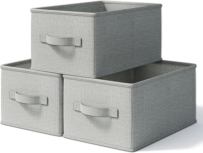 3 Pack Fabric Storage Bins for Shelves | 11.5x8.75x6.5in Closet Storage Baskets by LaySpace-YourRoomOrganizer
