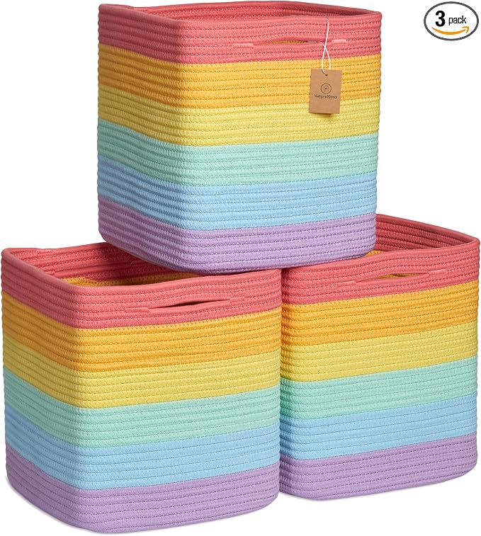 NaturalCozy Storage Cubes 11 Inch Cotton Rope Woven Baskets by NaturalCozy