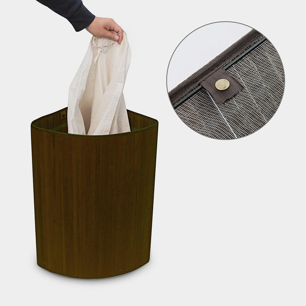 Relaxdays Corner Laundry Basket Hamper Bamboo 65 x 49.5 x 37 cm 64L Folding C...