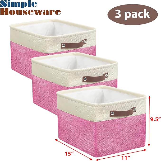 SIMPLE HOUSEWARE Large Fabric Storage Bin, 3 Pack - Image 3