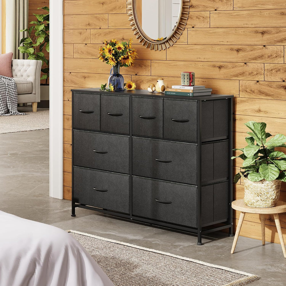 WLIVE Wide Dresser for Bedroom, 8 Drawer Chest of Drawers, Black