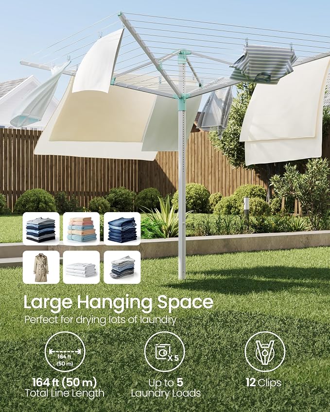 SONGMICS Umbrella Drying Rack, Retractable Outdoor Drying Rack, Height - Image 4