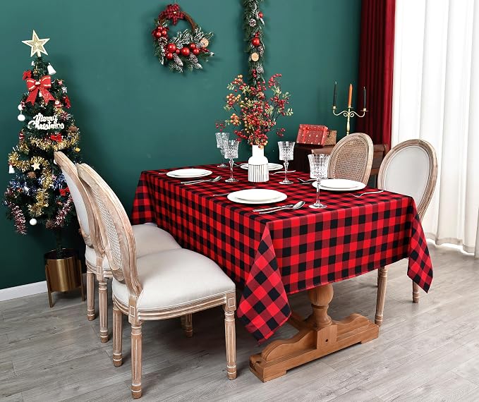 Classic Gingham Buffalo Xmas Tablecloth Fabric - Image 8