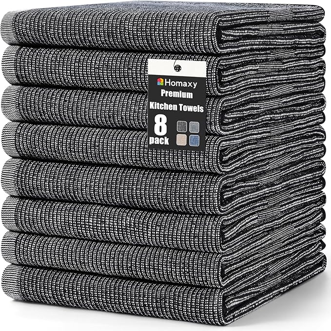 Homaxy Premium Kitchen Towels, Large Cotton Kitchen Hand Towels, Flat and Terry by Homaxy
