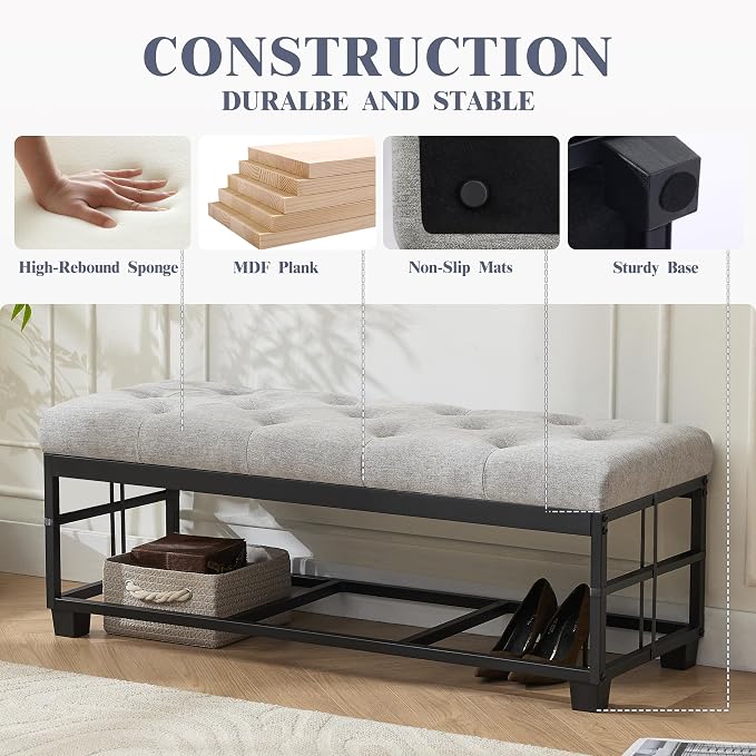 43’’ Storage Ottoman Bench, Linen Entryway Benches Load up to 660 Lb, Modern - Image 5