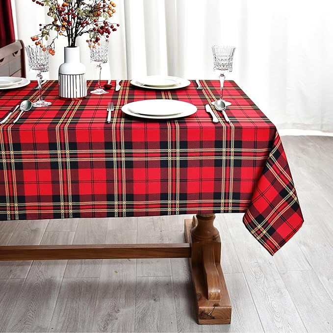 Red Tartan Waterproof Plaid Christmas Tablecloth Fabric - Image 3