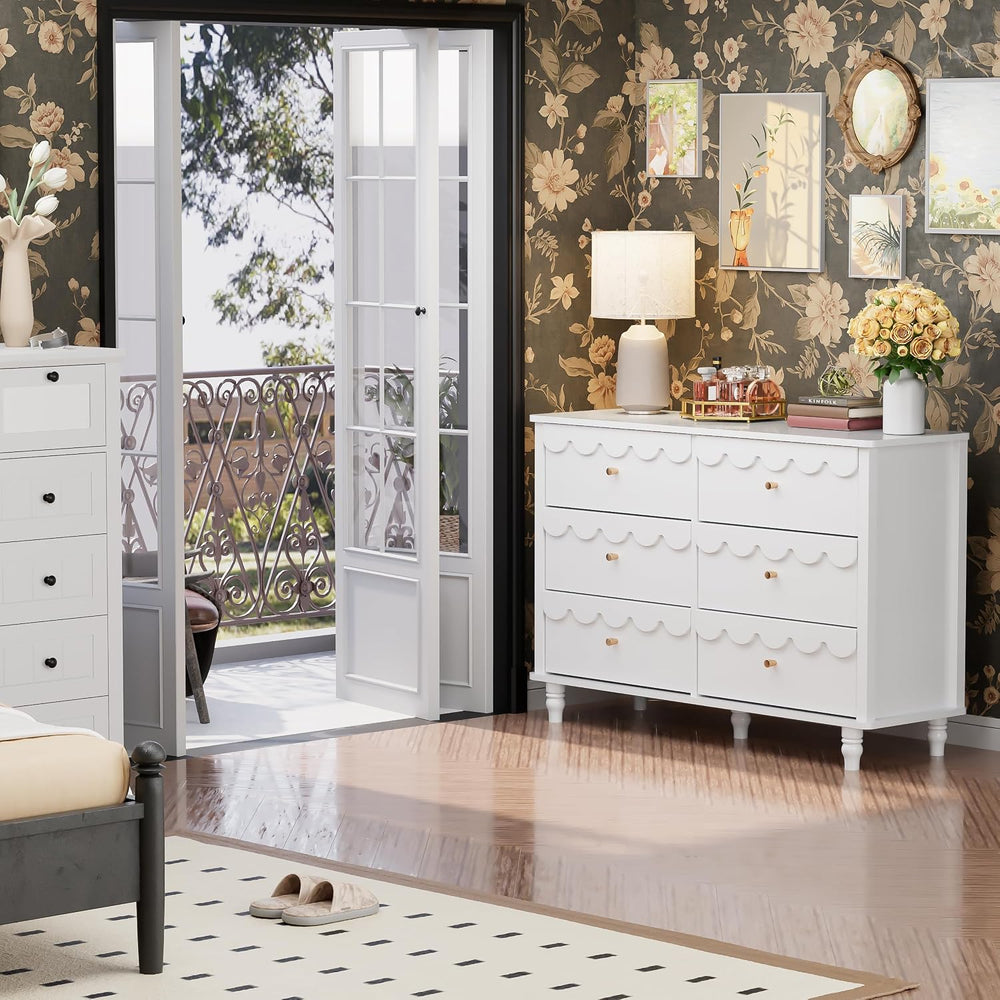 Anbuy Scalloped Dresser for Bedroom White 6 Drawer Dresser for Girls, Modern ...