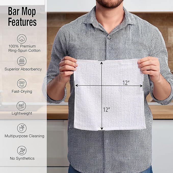 Bar Mop Cleaning Kitchen Dish Cloth Towels 12" x 12", 100% Cotton, Machine - Image 2