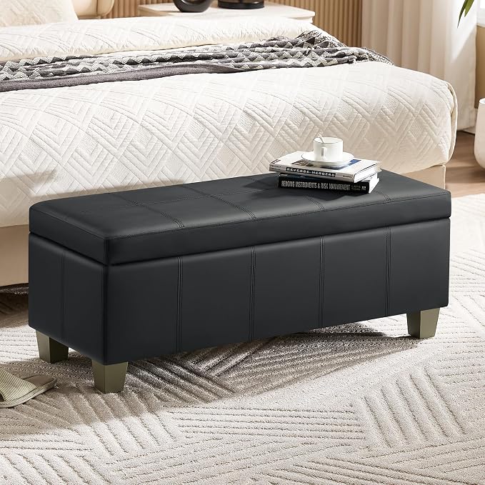 41" Faux Leather Storage Ottoman, Stitch Tufted Rectangle Upholstered End of by WUTUTUEE