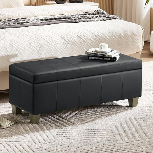 41" Faux Leather Storage Ottoman, Stitch Tufted Rectangle Upholstered End of by WUTUTUEE