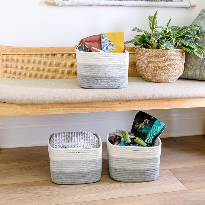 NaturalCozy Storage Cubes 9”x9”x7”Cotton Rope Woven Baskets - Image 9