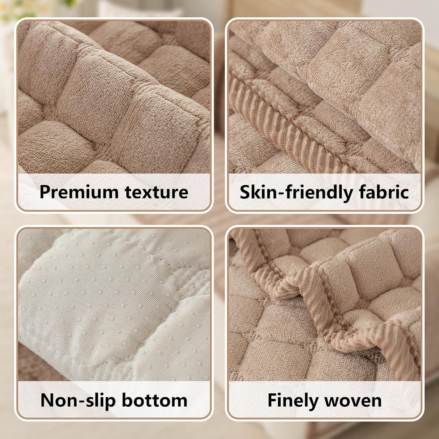 Premium Velvet Washable Dog Couch Cover, Non Slip Sofa Cover for 3 Cushion, L Shaped Waterproof Fumiture Protector Covers(1PC/27.6"x27.6",Khaki)