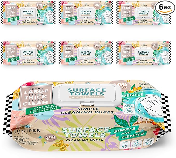 6 Packs Surface Cleaning Wipes, Thick & Large Dispose, All-Purpose Cleaner by JuniperCLEAN