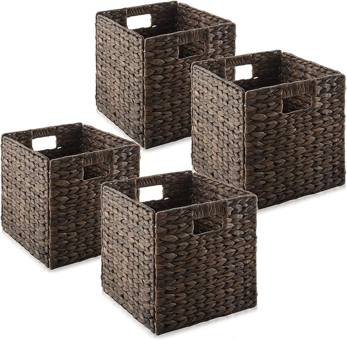 Casafield 10.5" x 10.5" Water Hyacinth Storage Baskets, Espresso by Casafield
