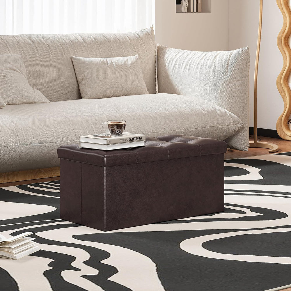 Youdesure Folding Storage Ottoman Bench, Faux Leather Footrest Couch for Livi...