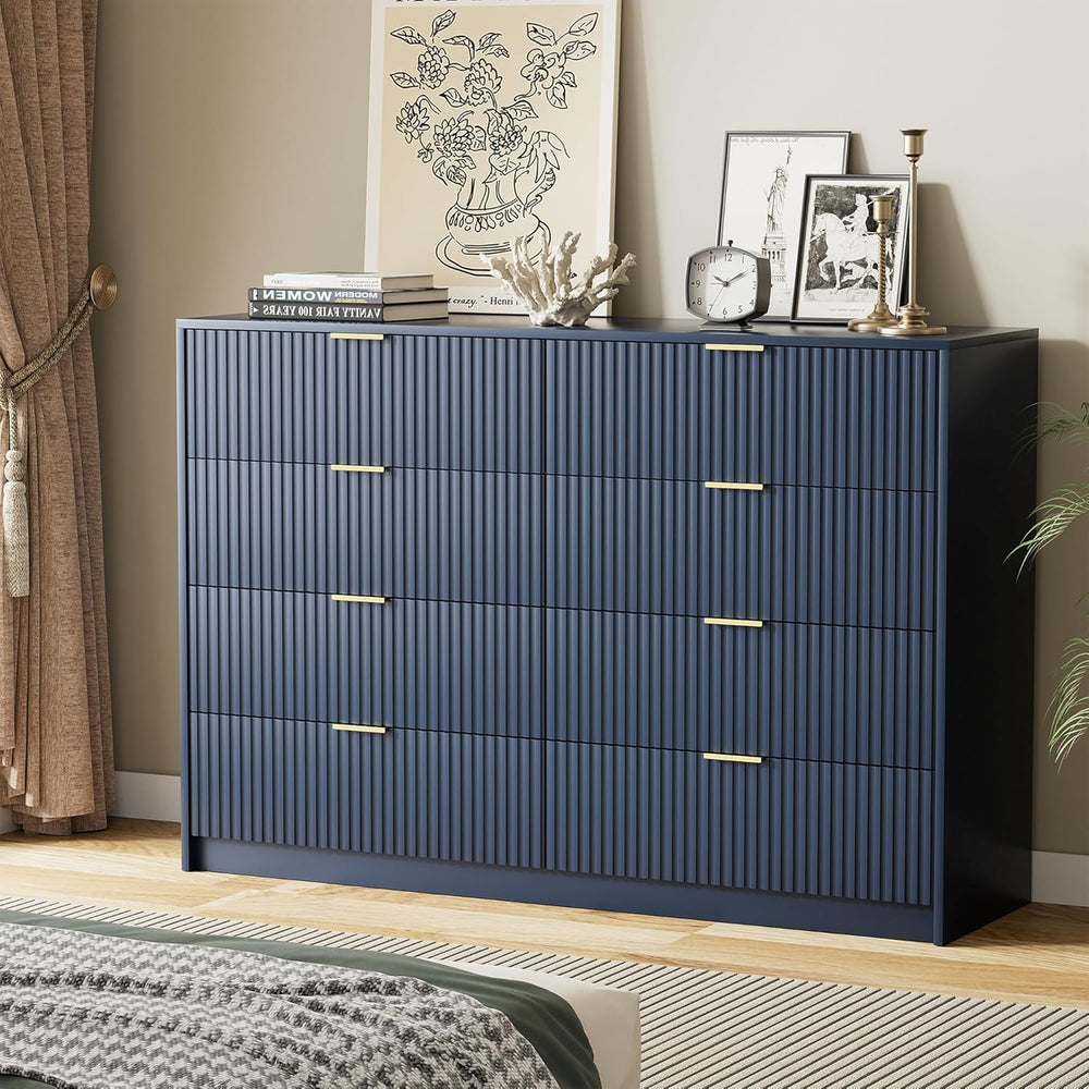 Furniway Navy Blue Dresser for Bedroom, Modern Dresser with 8 Drawers and Smo...