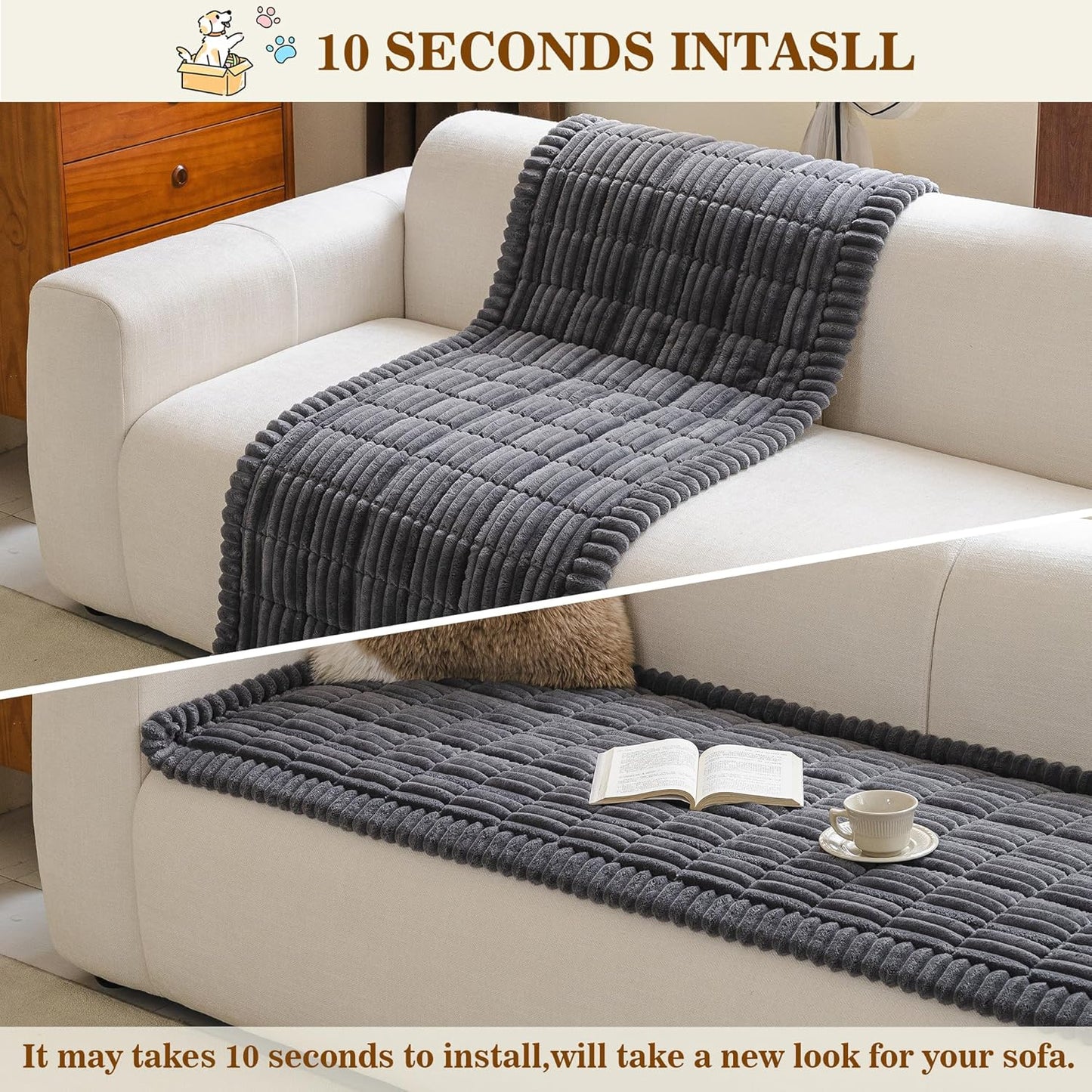 MYSKY HOME Couch Covers for 3 Cushion Sofa Pet Friendly, Couch Cover for Dogs, Sofa Covers for Pets Washable, Soft Non-Slip Sofa Slipcovers Furniture Protector Covers, Dark Grey, 27.6" x 70.9"