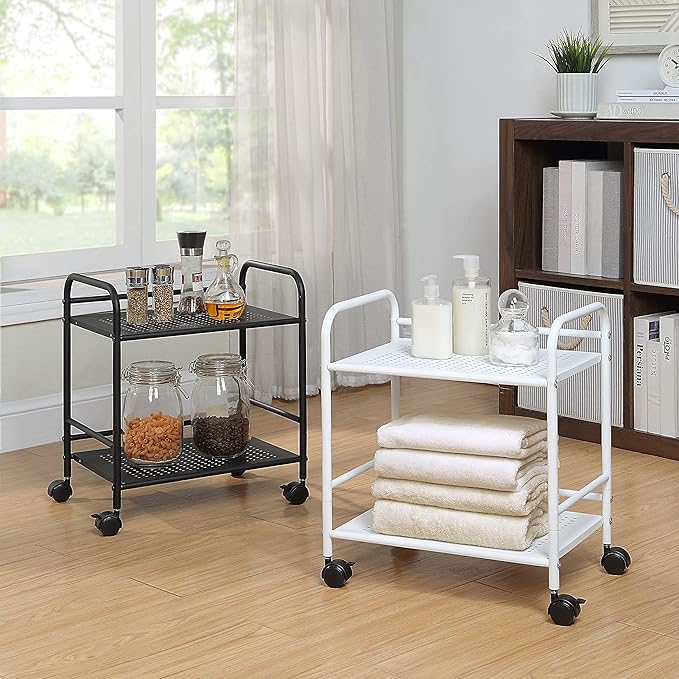 SunnyPoint 2-Tier Metal Rolling Utility Cart – Mobile Storage Shelf - Image 4