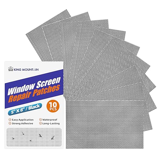 KING MOUNTAIN 10 Sheets Black Window Repair Patches, 58 in Repair Kit by ForABetterHomeLife