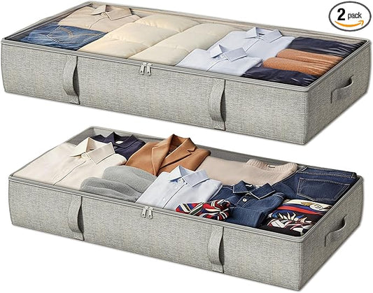 2-Pack Under Bed Storage Containers, 6 Inches Tall Underbed Clothes Storage by Makestorageclosetolife