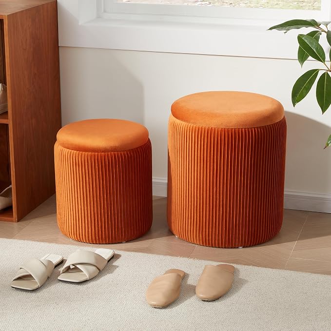 Round Ottoman with Storage Set of 2, Vanity Stool with Storage - Image 8