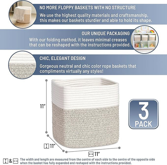 NaturalCozy Storage Cubes 11 Inch Cotton Rope Woven Baskets - Image 2