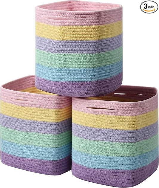 3 Pack Storage Cubes 11 Inch Cotton Rope Woven Baskets by Gocjuaza