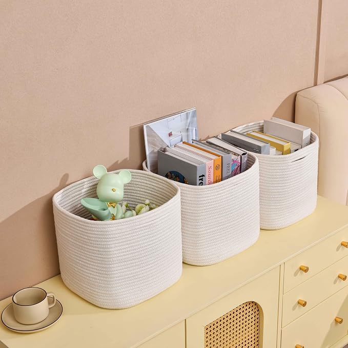 3 Pack Storage Cubes 11 Inch Cotton Rope Woven Baskets - Image 5