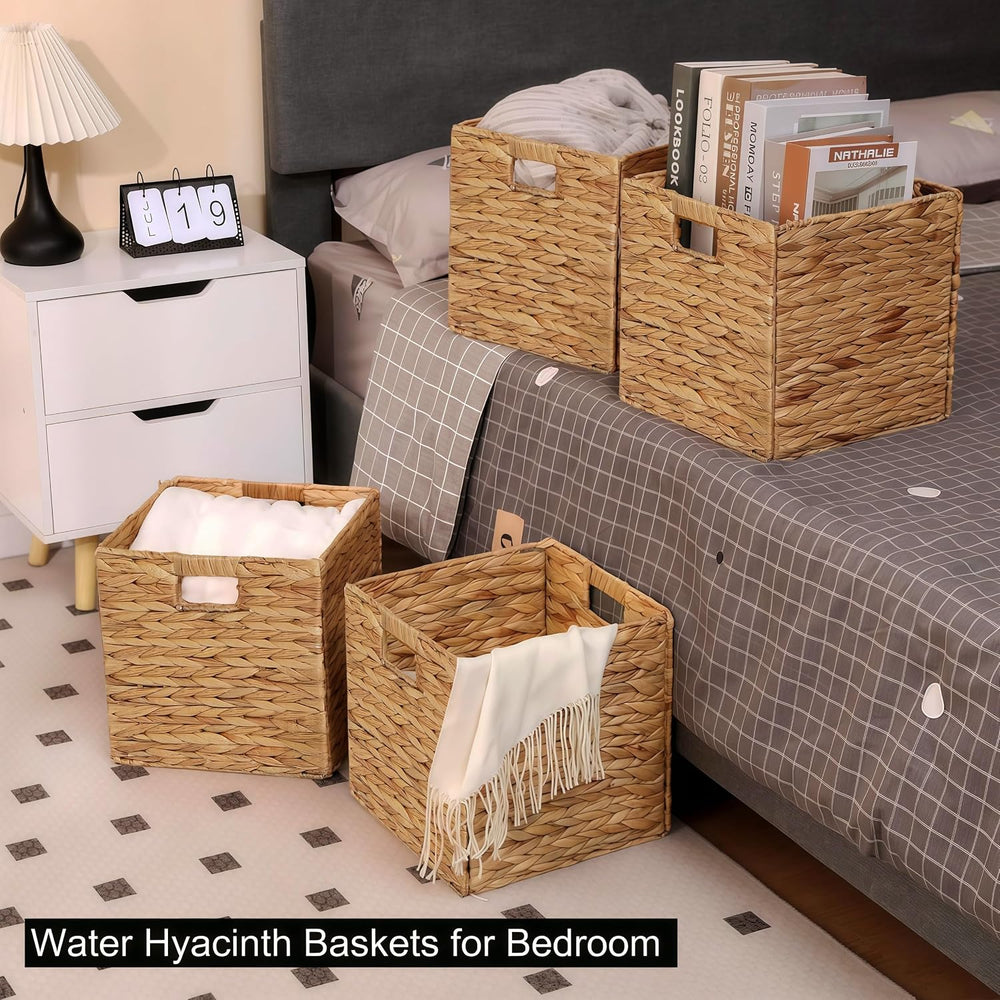 11 x 11 x 11 in Woven Storage Baskets,Set of 4 Wicker Cubes Baskets,Natural
