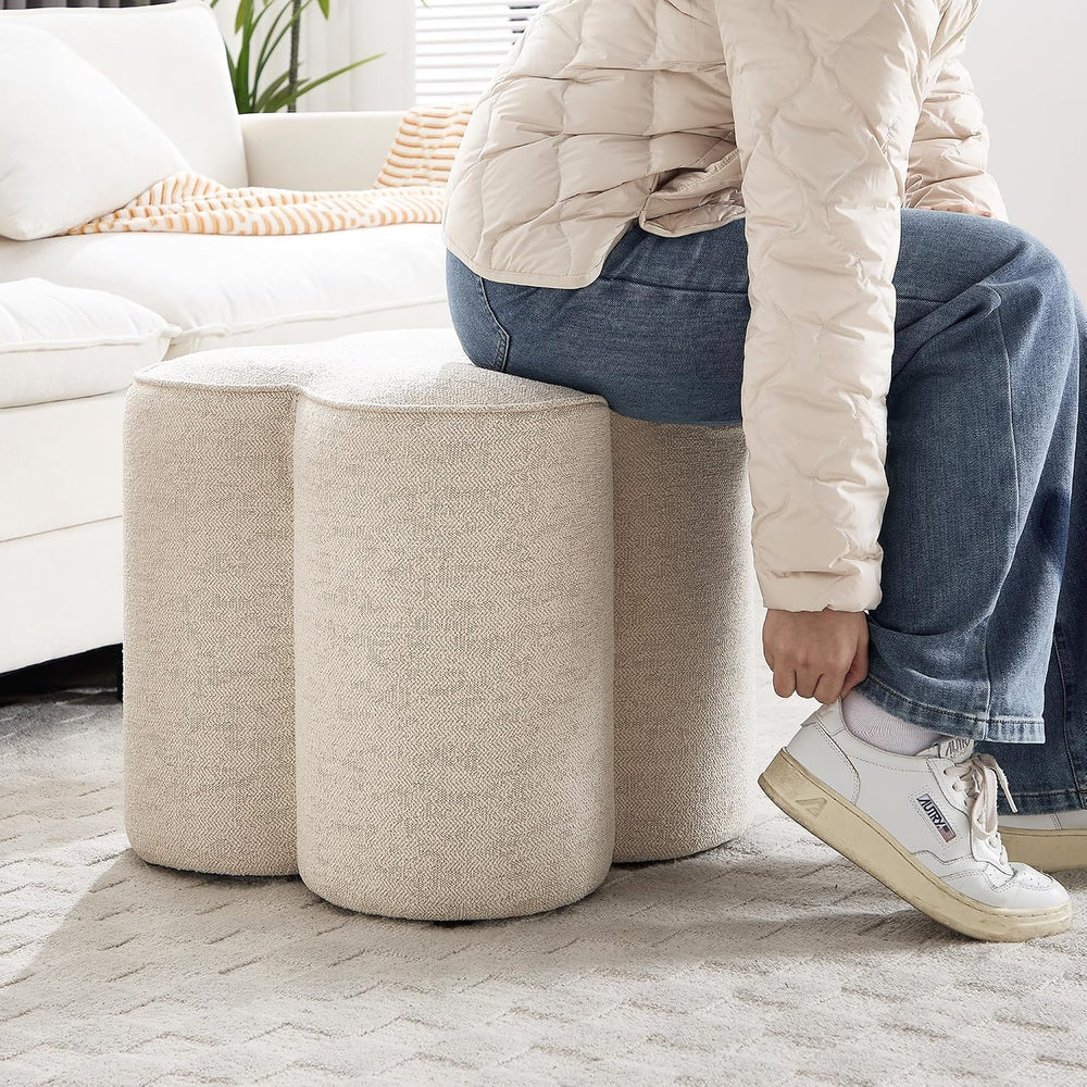 Zesthouse Flower Pouf Ottomans Foot Rest Set of 2, Linen Poofy Ottomans