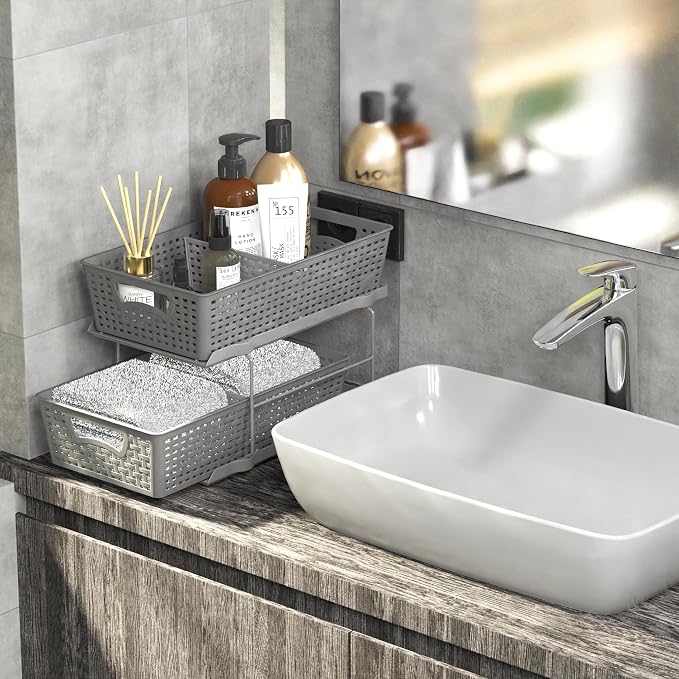 Simple Houseware 2 Tier Bathroom Organizer Tray Pull-Out Sliding - Image 3