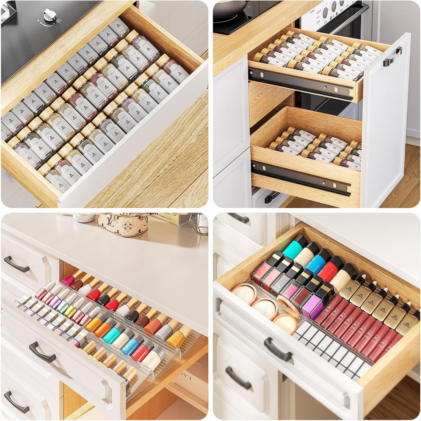 MUDEELA Clear Spice Drawer Organizer, 3 Tier- 2 Set (6 Packs) | Expandable From 11" to 22", (Jars not included), Kitchen Seasoning Organizers and Storage for Drawer