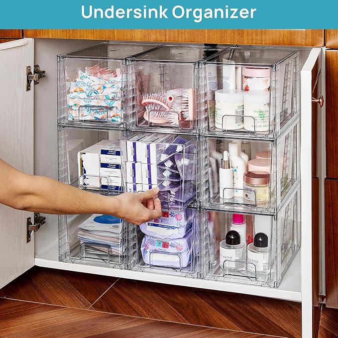 Vtopmart 6 Pack Large Stackable Storage Drawers, Easily Assemble Acrylic - Image 3
