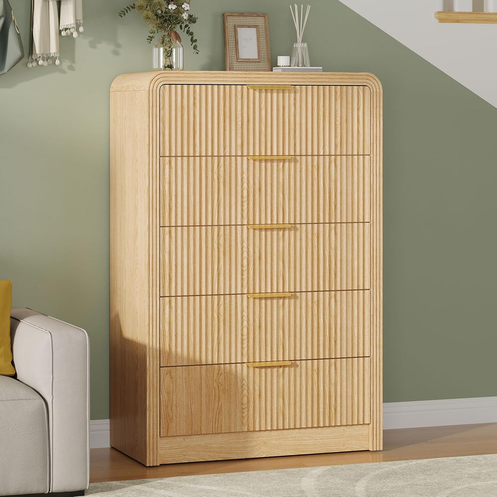 Decofy Fluted 5 Drawers Dresser, 48" Tall Chest of Drawers for Bedroom