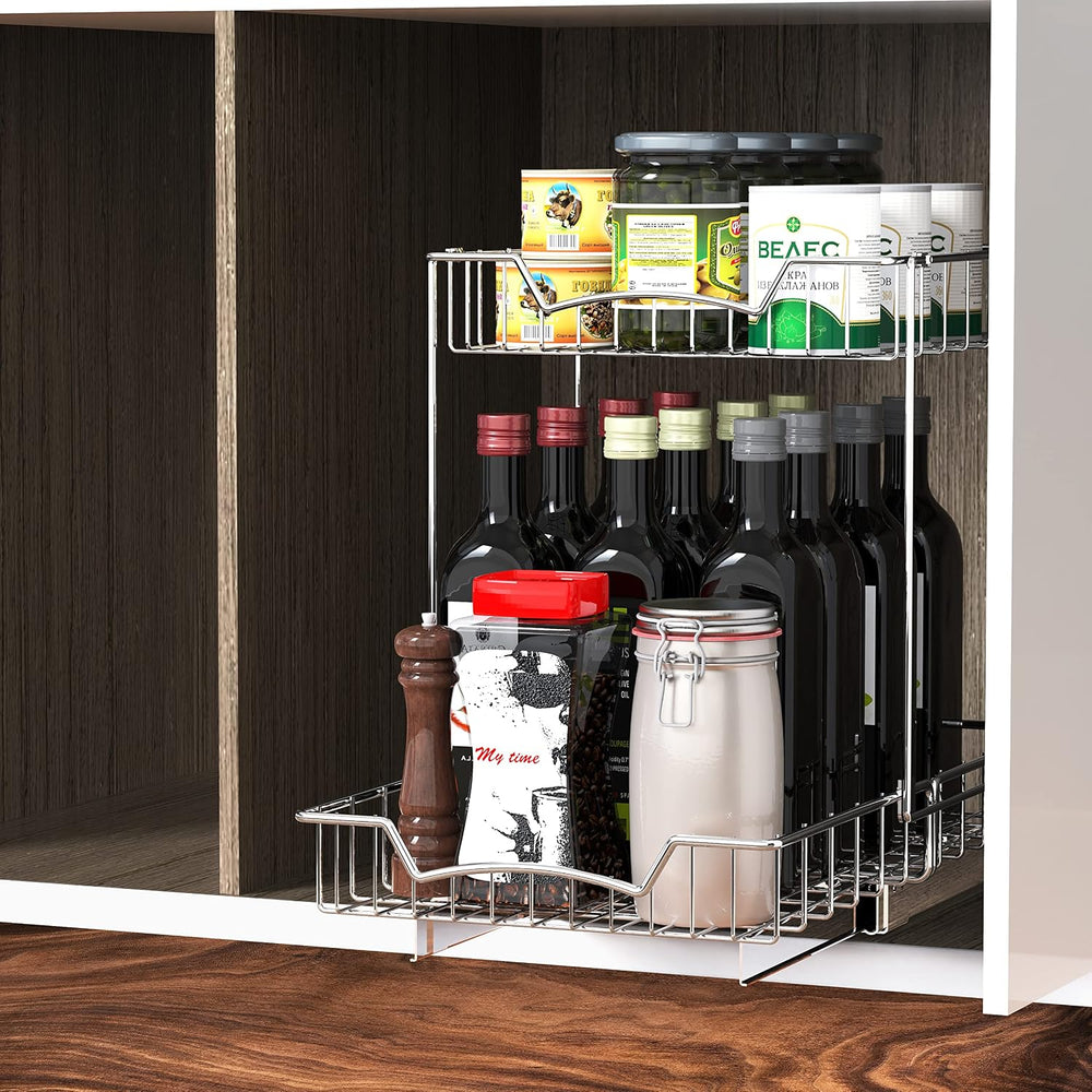 Simple Houseware 2-Tier (L+L) Pull Out Under Cabinet Sliding Shelf, Chrome