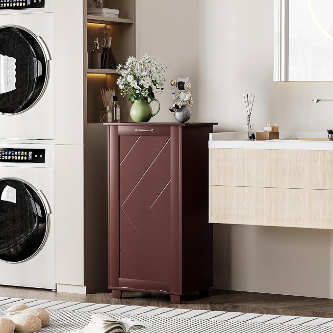 VECELO Tilt Out Kitchen Trash Bin Cabinet, Dog Proof Garbage Can - Image 7