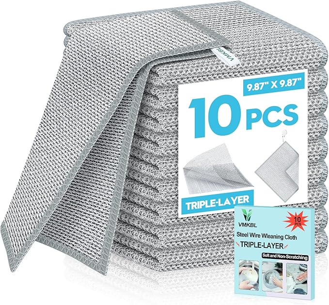 10 Pcs New Upgraded 3 Layers Non Scratch Wire Dishcloth, Wet & Dry by Unknown