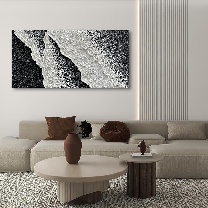 NANKAI Hand Painted black and white abstract canvas art oil painting waves - Image 7
