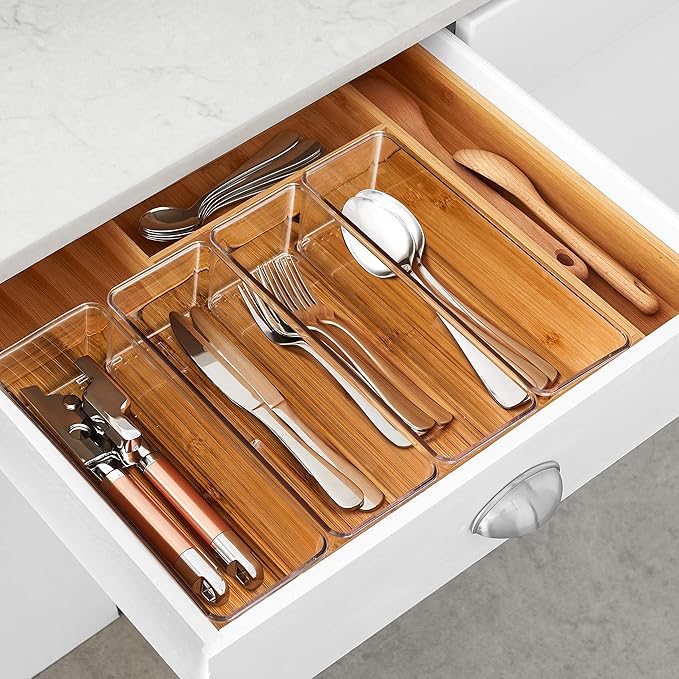 Hudgan 8 Pack Clear Plastic Drawer Organizers Set, Stackable Deep Drawer - Image 3