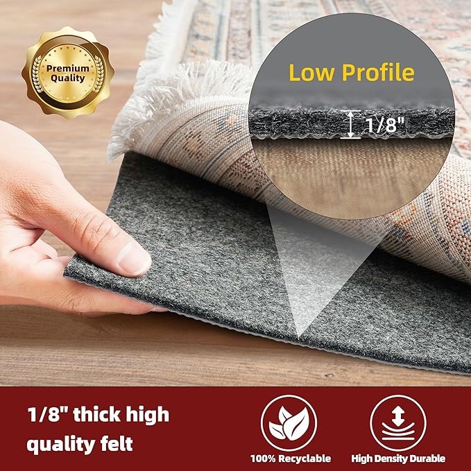 BAGAIL Felt and Natural Rubber Backing Rug Pads 1/8” Thick, 5 x 7 Ft Non Slip - Image 3
