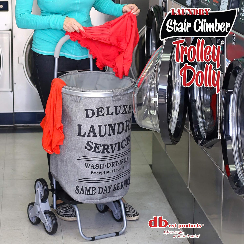 dbest products Stair Climber Laundry Trolley Dolly, Grey Laundry Bag Hamper B...