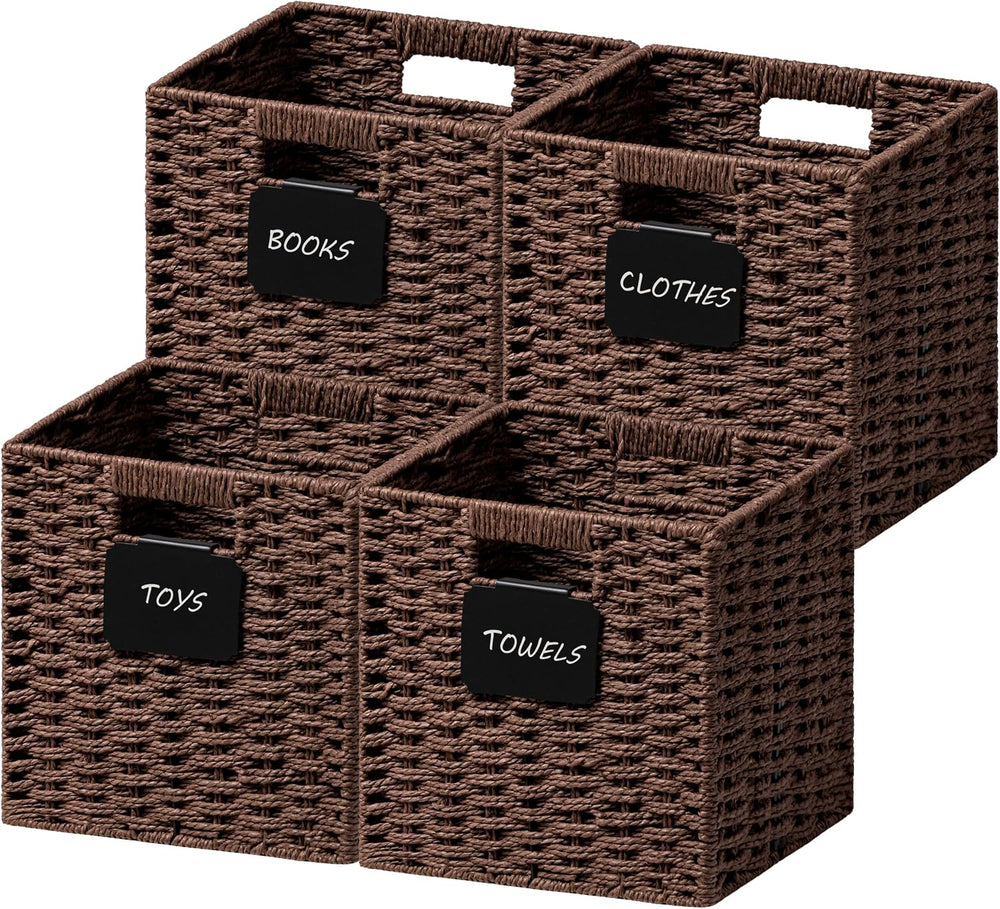 UBBCARE 4 Pack Small Wicker Basket, 9×9 Storage Cubes with Label, Foldable Cu...
