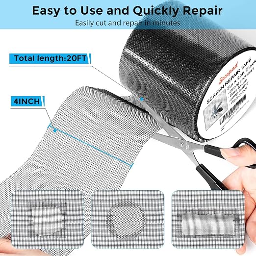 Black Window Screen Repair Tape, 3IN x 20FT Screen Repair Kit - Image 6
