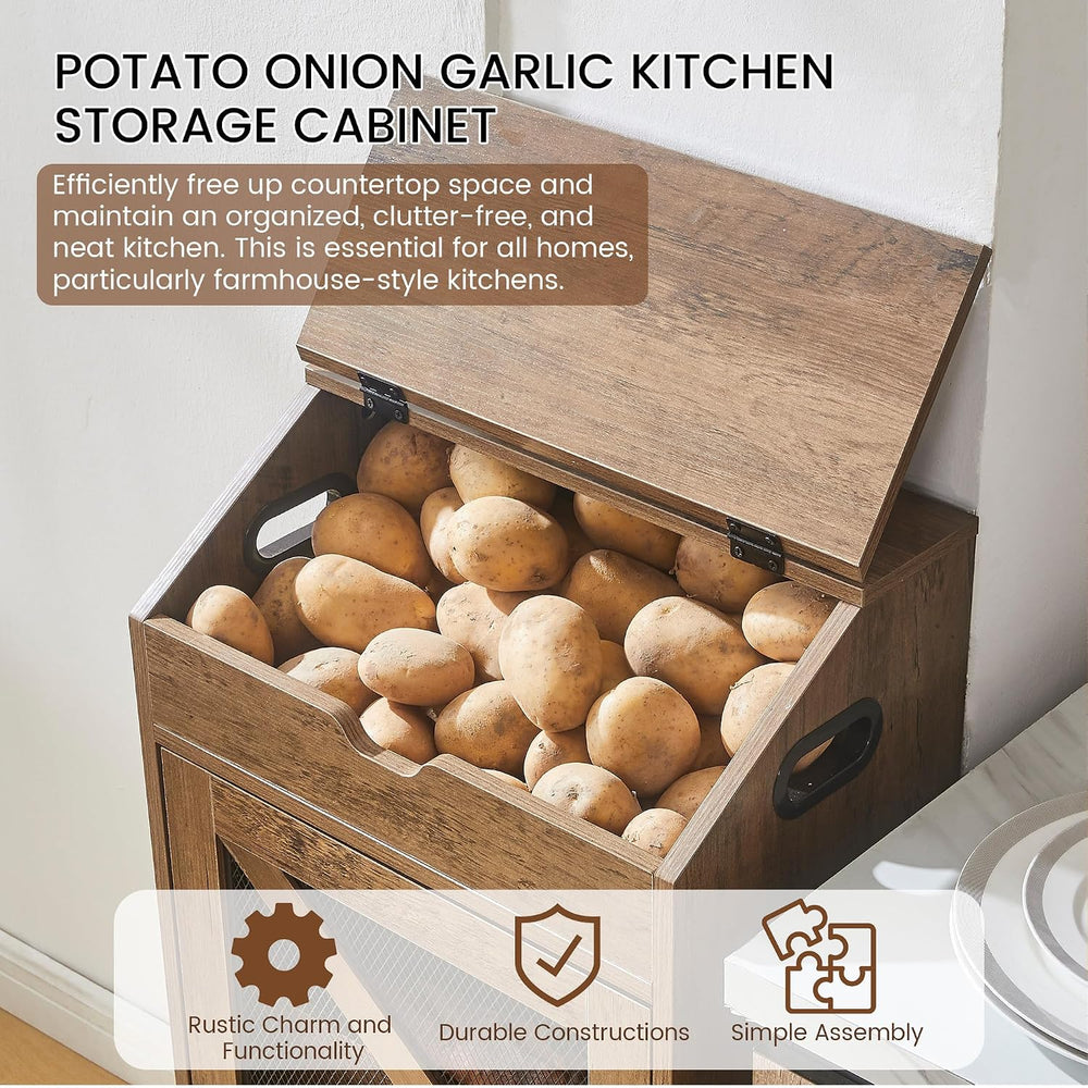 Potato Storage Bin, Movable Potato and Onion Storage Bin for Pantry(Walnut)