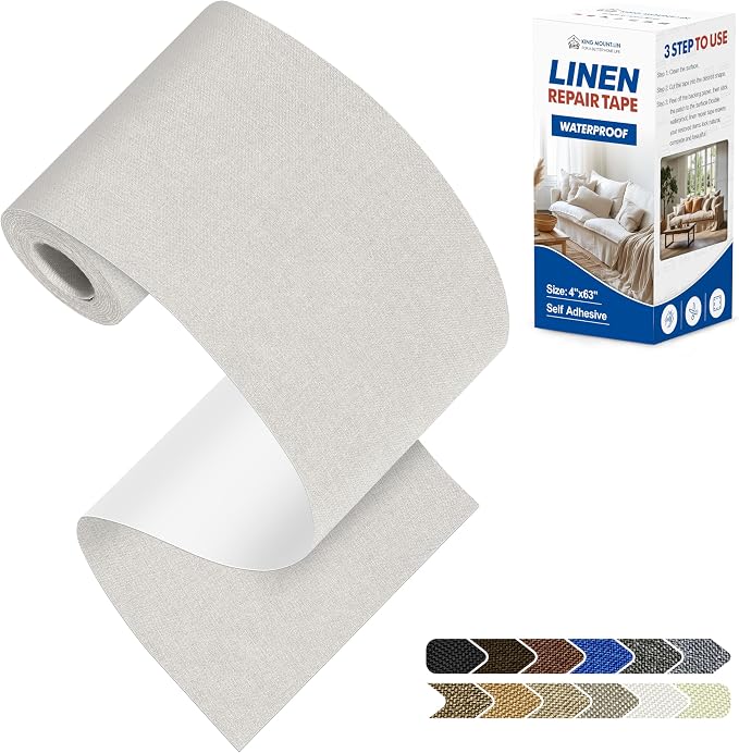 KING MOUNTAIN Linen Repair Patches, Self-Adhesive Fabric Patches, 4 X 63 inch by ForABetterHomeLife