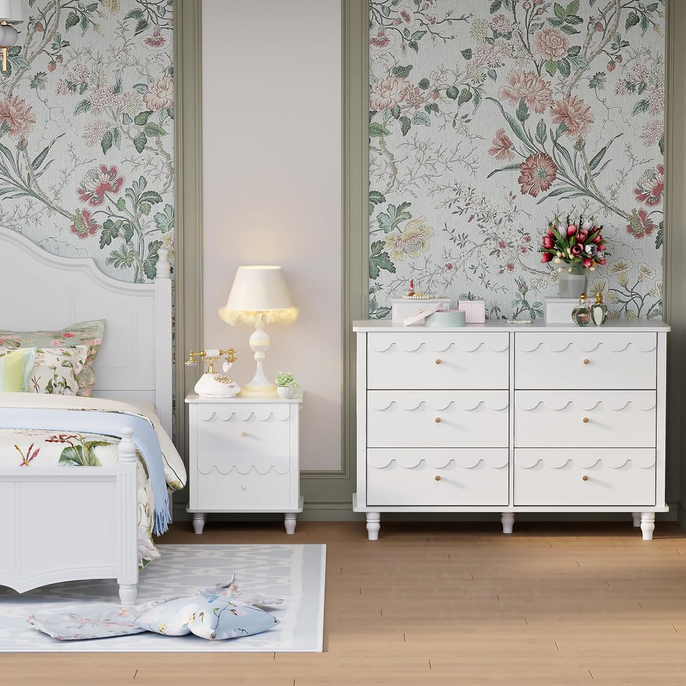 Anbuy Scalloped Dresser for Bedroom White 6 Drawer Dresser for Girls, Modern ...